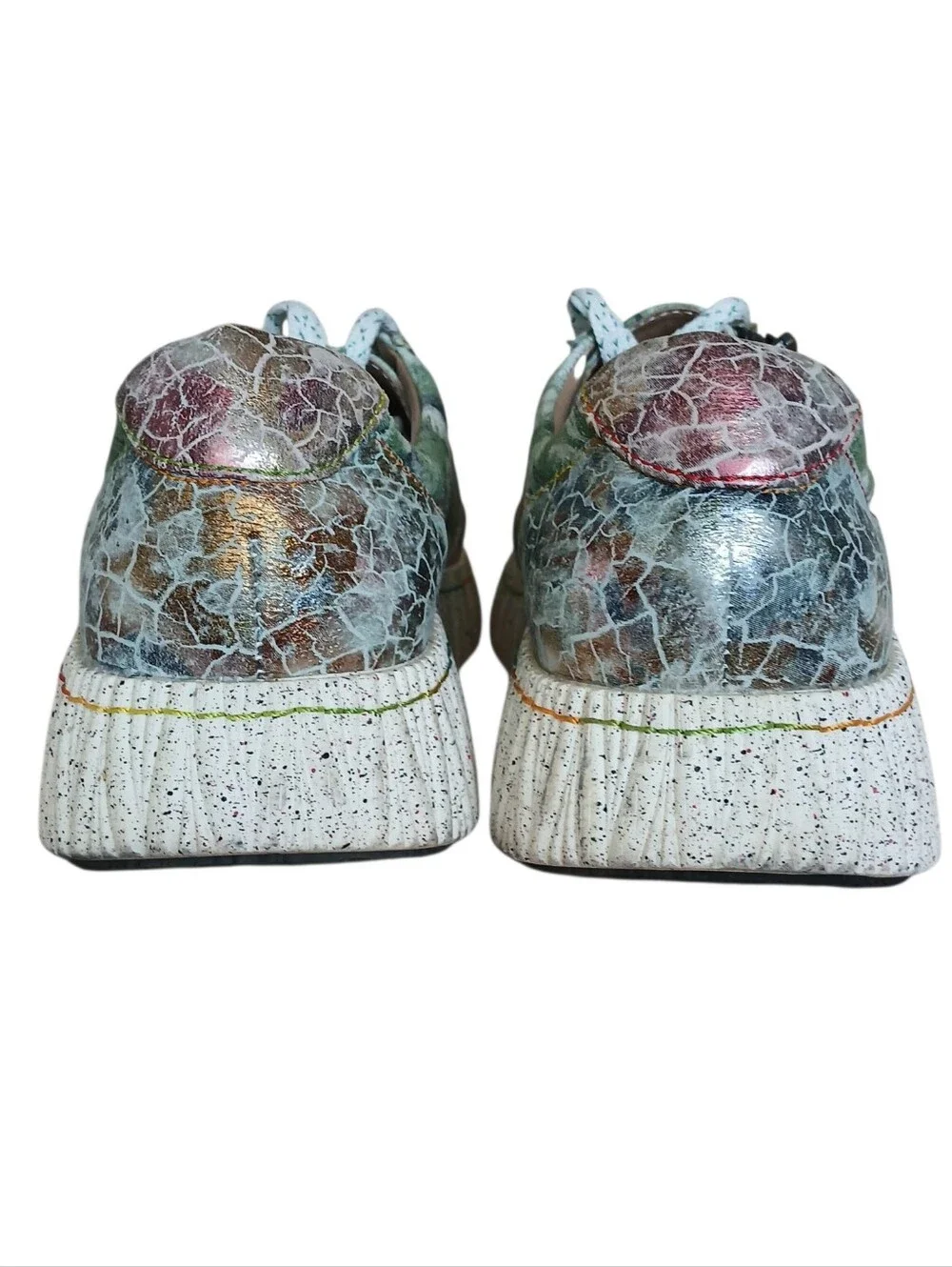 L'ARTISTE SPRING STEP Hand Painted Metallic Leather Platform Sneakers Women's 8 - Picture 6 of 11